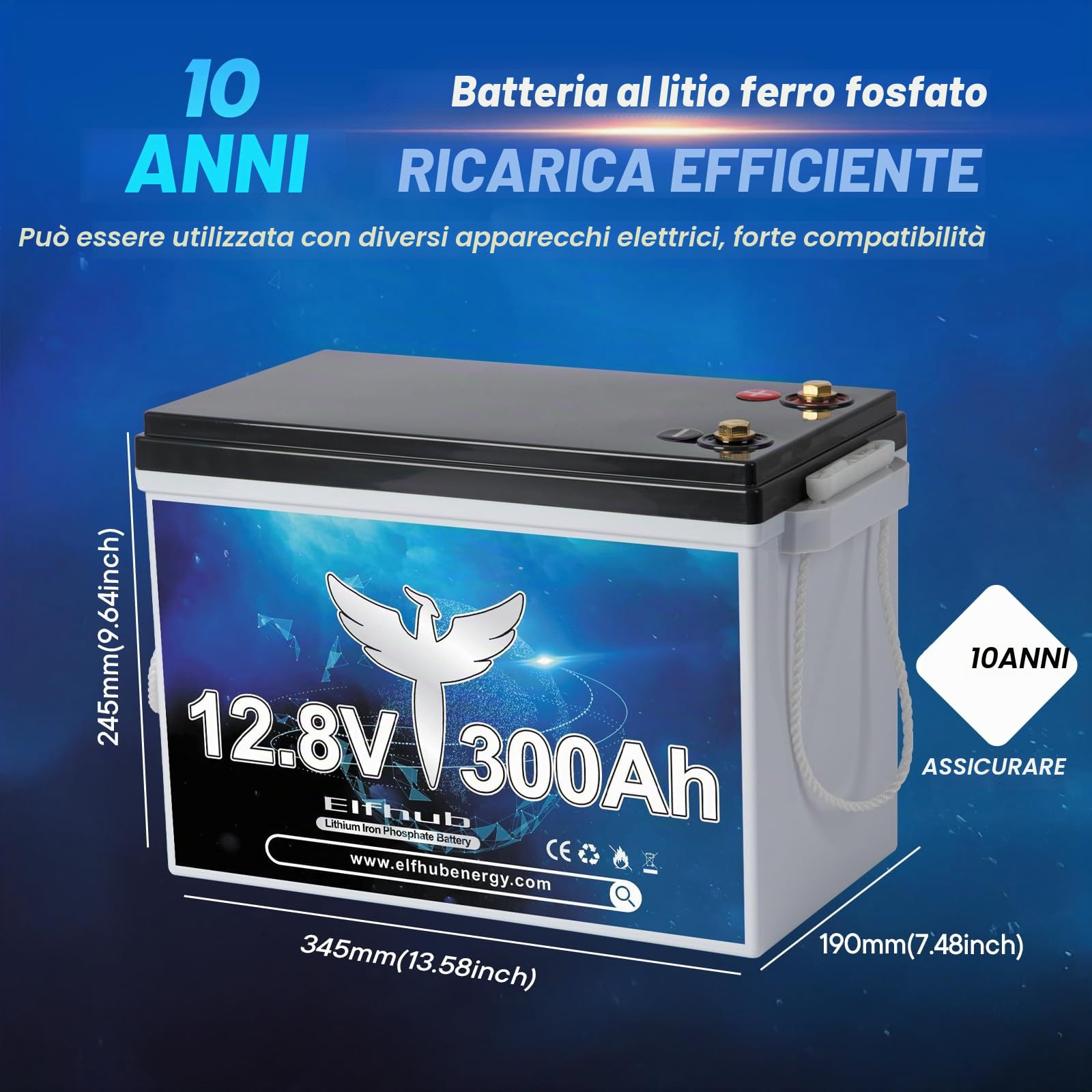 Batteria per auto LiFePO4 da 12 V 300 Ah con Bluetooth, BMS integrato da 200 A, batteria al litio a ciclo profondo da 3840 Wh, oltre 4000 cicli, ideale per camper e rimorchi solari