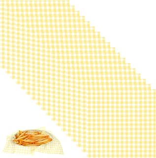 100Pcs Wax Paper Sheets for Food, 7 x 7 Inch Greaseproof Basket Liners Checkered Deli Sandwich Wrapping Paper for Picnic BBQ Party(Yellow)