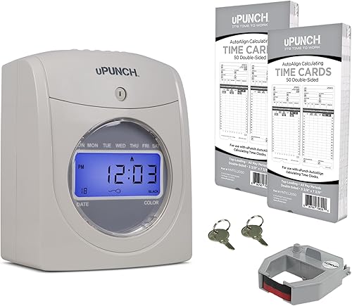 Miniatura 8 de Calculating uPunch HN4500 - Juego de reloj registrador con 100 tarjetas y 2 estantes para tarjetas con 10 espacios