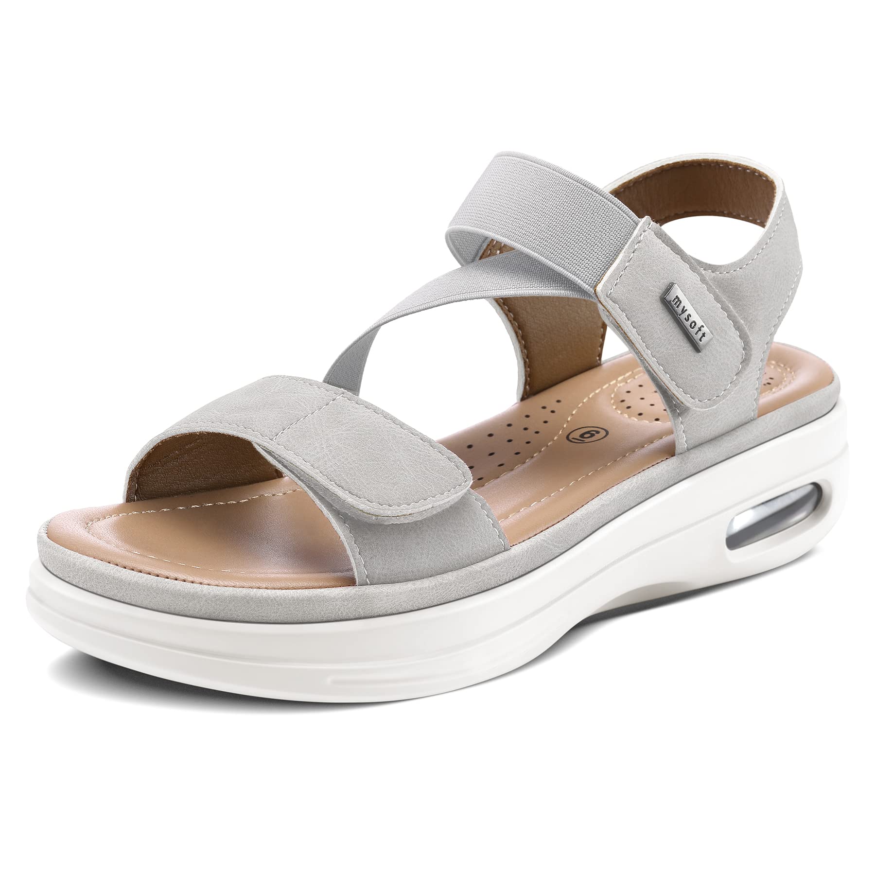 mysoft Women's Summer Walking Sandals Air Cushion Support Platform Ankle Strap Shoes Comfortable Casual Wedge Sandals