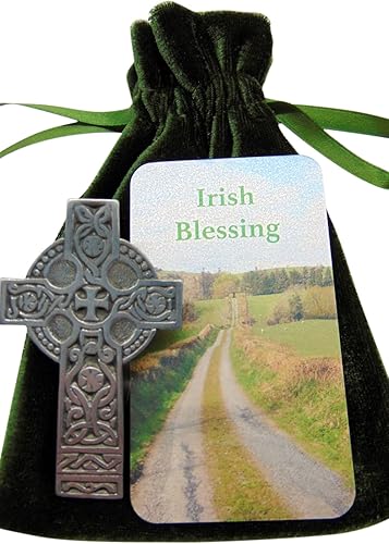 Miniatura 5 de Westmon Works Clip para visera irlandesa, cruz celta de Irlanda, decoración de automóvil de peltre con tarjeta de oración de bendición para