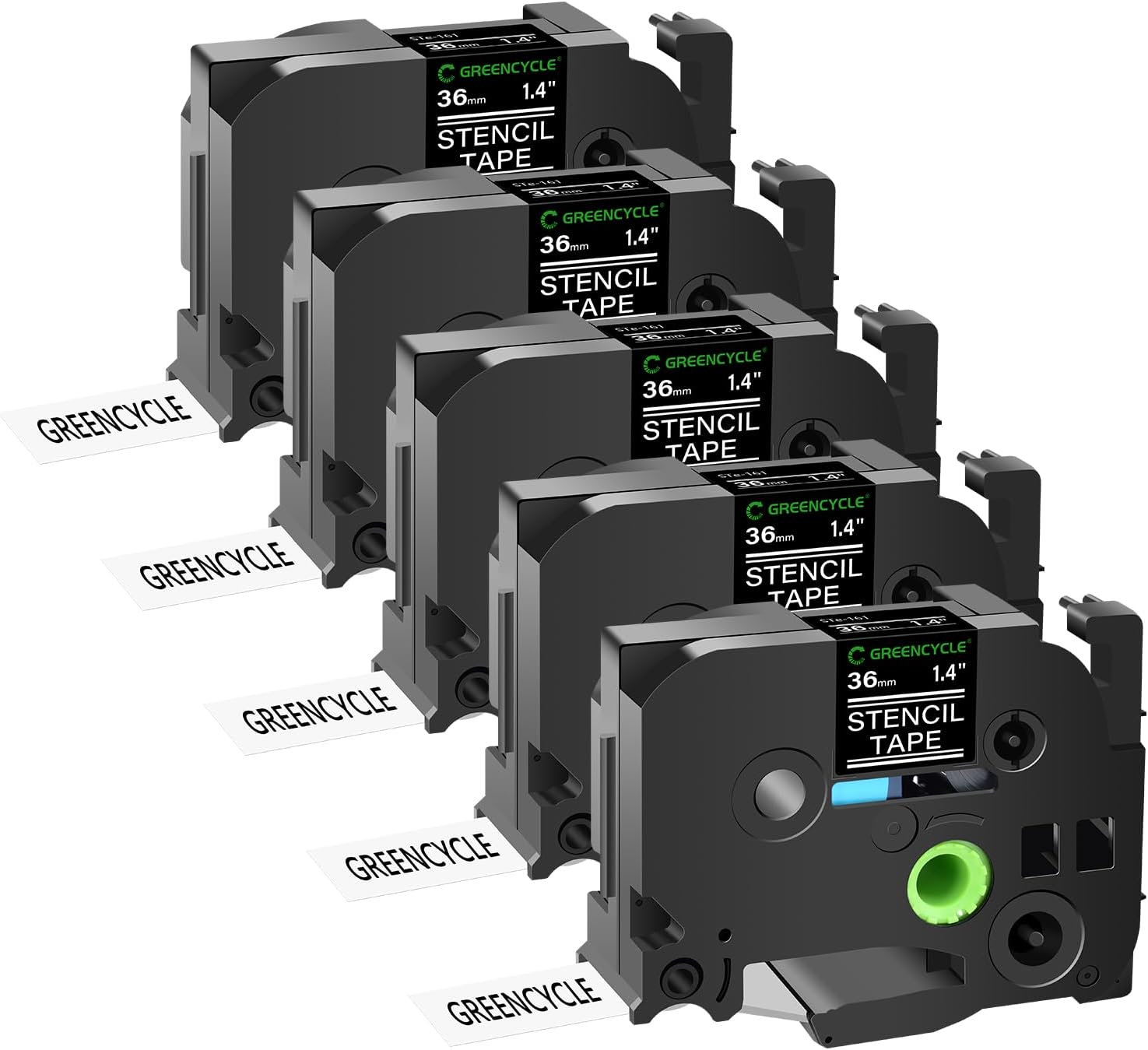 GREENCYCLE 5 Pack Black on Clear Mobile Solutions Stencil Labeling Tape Cassette Compatible for Brother STE-161 ST-161 1.5" 36mm x 3m for Ptouch PT530 PT3600 PT9400 PT9600 PT9800PCN Label Maker