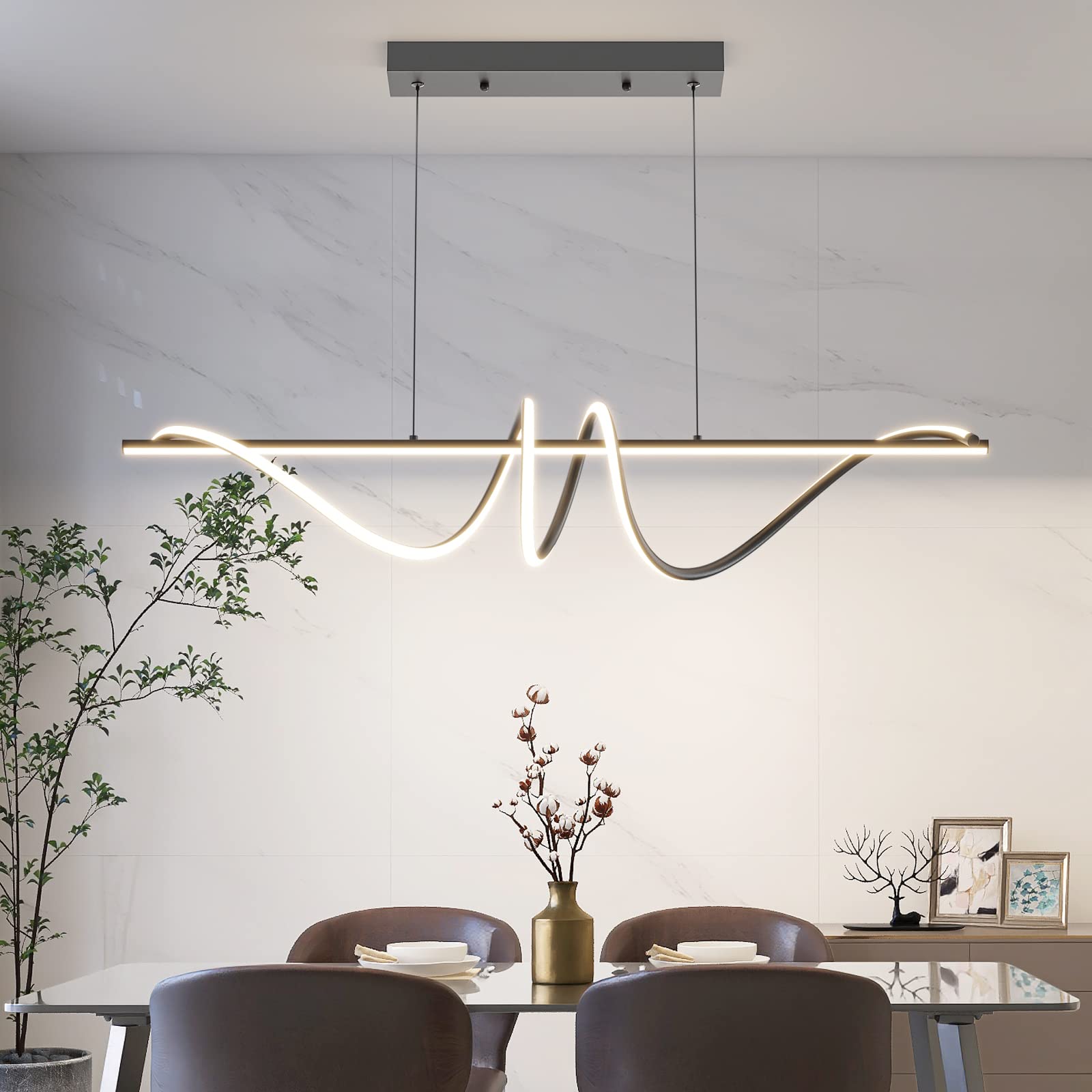 Mikeru Lampada a Sospensione Moderna da Tavolo da Pranzo, 100cm Colore Nero Da Cucina Bar Luce Creativa a LED Colore 10%-100% Dimmerabile Lampadario a Sospensione 3000/4500k/6000k per Cucina