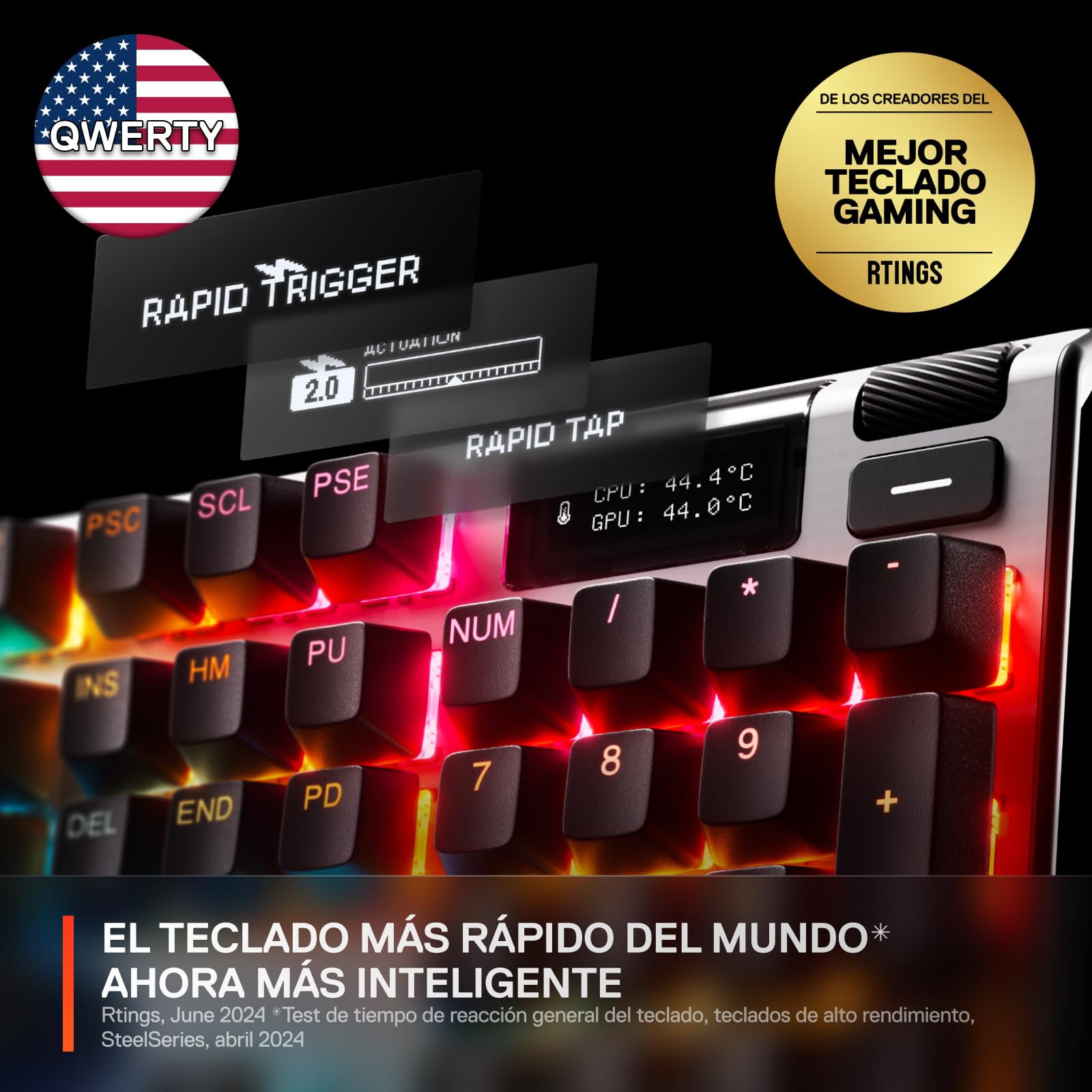 Steelseries Apex Pro Gen 3 Teclado Mecanico Gaming - HyperMagnetic Interruptores OmniPoint 3.0 - Accionamiento Ajustable - Rapid Trigger + Rapid Tap - Preajustes - Modo protección - USB-C - US QWERTY