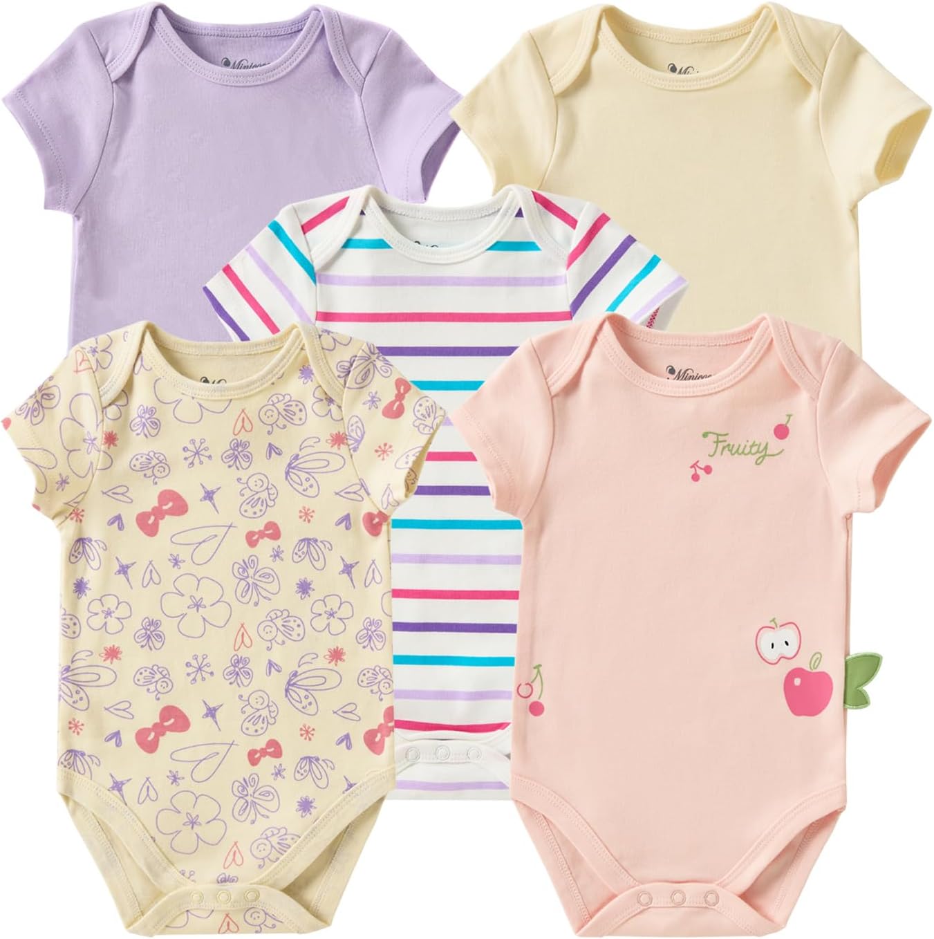 Baby Boy Girl 5-pack Short Sleeve Bodysuit, Newborn Summer Outfit Infant Cotton Clothes for 0-9 Months
