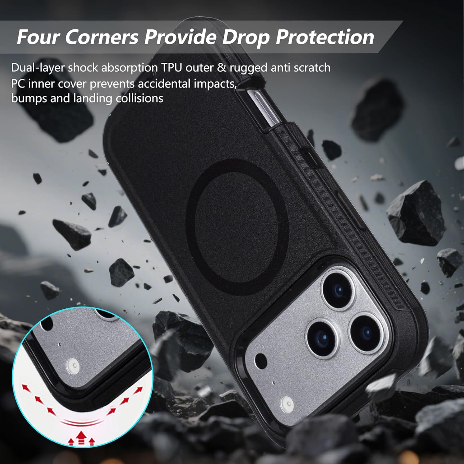 Defender for iPhone 17 Pro Max Case with Belt Clip Holster, [Compatible with MagSafe] 3-Layer Heavy Duty Drop Protection, Rugged Durable Protective Case for iPhone 17 Pro Max with Kickstand (Black)
