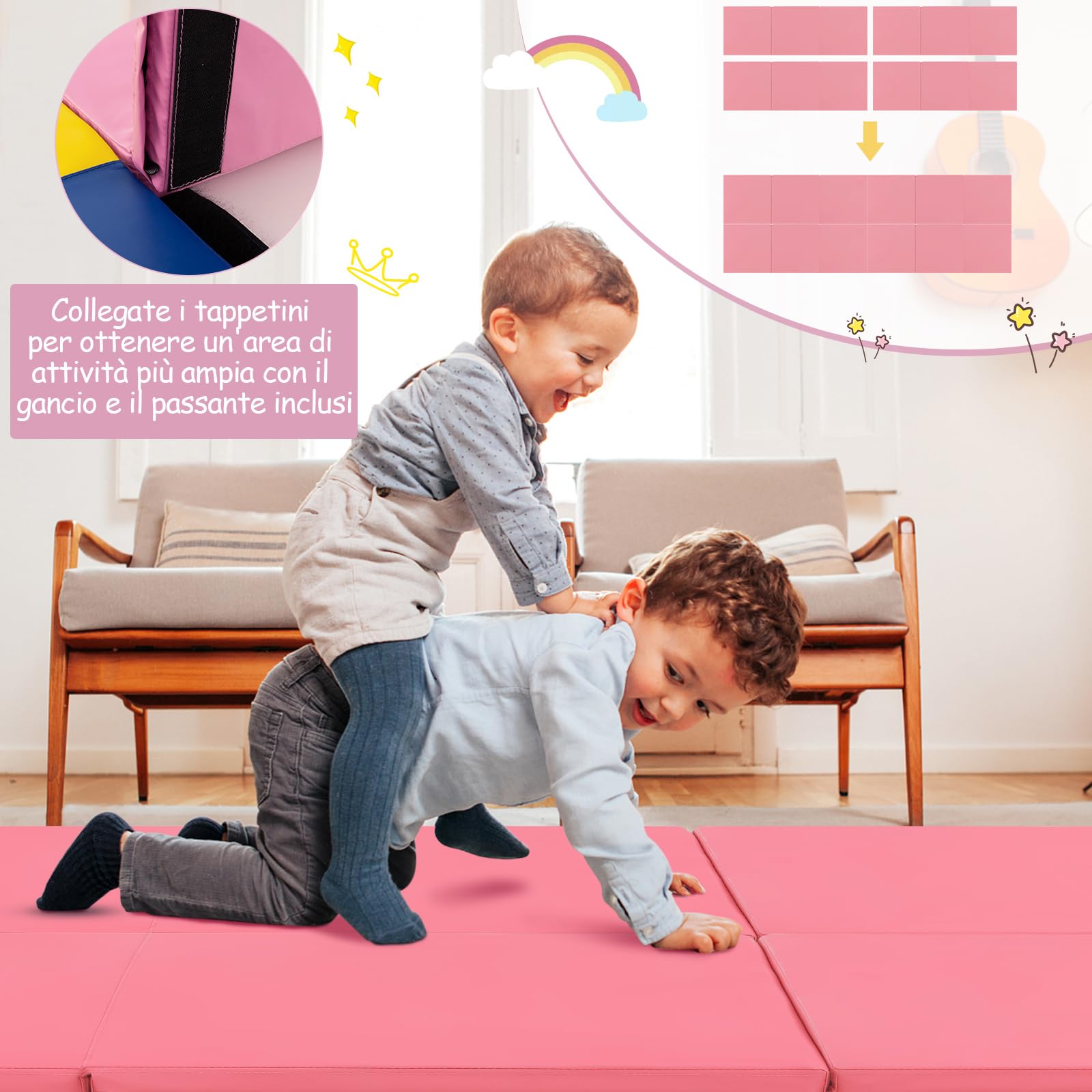 COSTWAY Tappetino da Yoga Spesso, Tappetino Fitness Pieghevole e Portatile con Imbottitura in EPE, Cerniera e Maniglie, Materassino Allenamento da Casa e Palestra, 180 X 60 X 5 cm