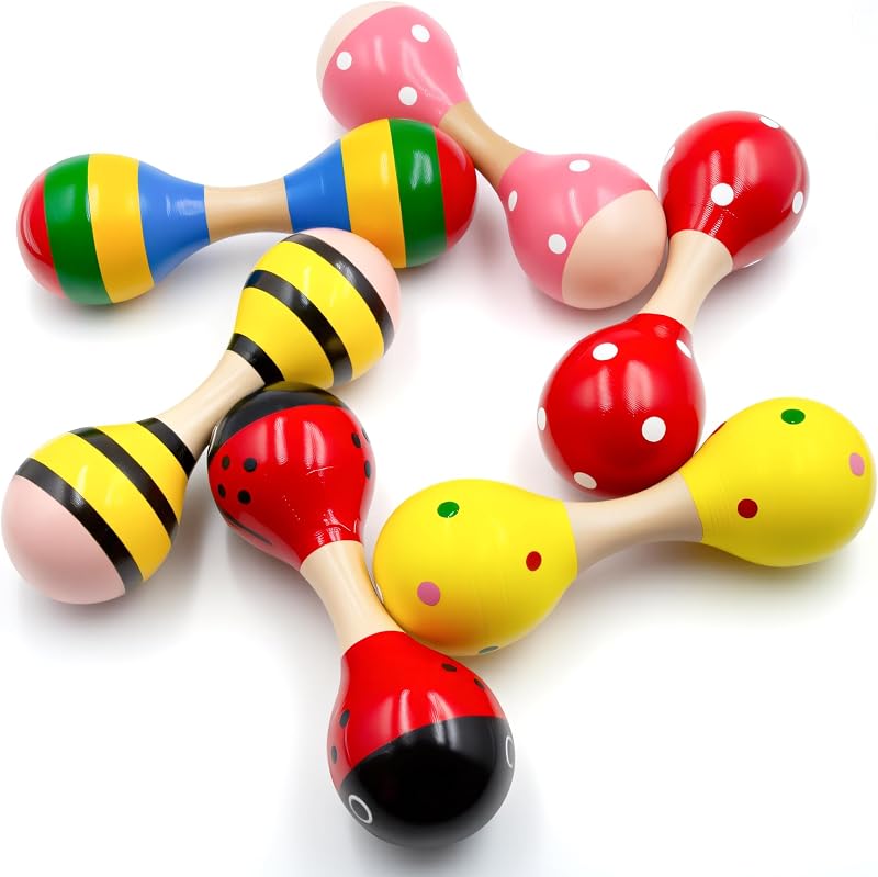Pequeñas maracas de madera para bebés, sonajeros coloridos para niños, instrumentos musicales educativos, juguetes para niños pequeños, 6 uds.