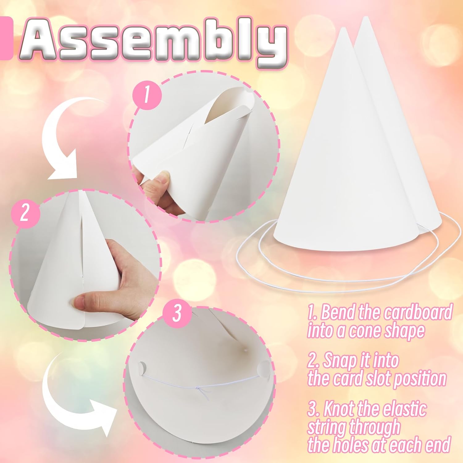 50 Pack White Paper Party Hats Birthday Hats for Birthday Decorations image 4