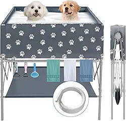 Banheira e estação de lavagem dobrável para cães para banho, chuveiro e higiene, estação de lavagem de cães para casa com espaço lager, adequada para cães pequenos, médios e grandes em ambientes