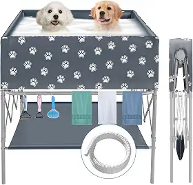 Banheira e estação de lavagem dobrável para cães para banho, chuveiro e higiene, estação de lavagem de cães para casa com espaço lager, adequada para cães pequenos, médios e grandes em ambientes