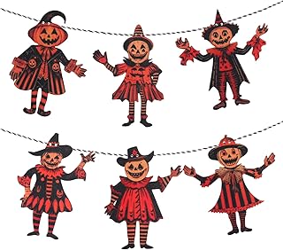 Halloween Decorations,Vintage Halloween Garland Banner,Wooden Hanging Decorations,Pumpkin Spooky Banner Photo Booth Backdrop for Wall Decor