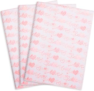 MR FIVE 60 Sheets Love Tissue Paper Bulk, 14" x 20", White with Pink Love Heart for Gift Bags, Birthdays, Valentine's, Mother's Day, Weddings
