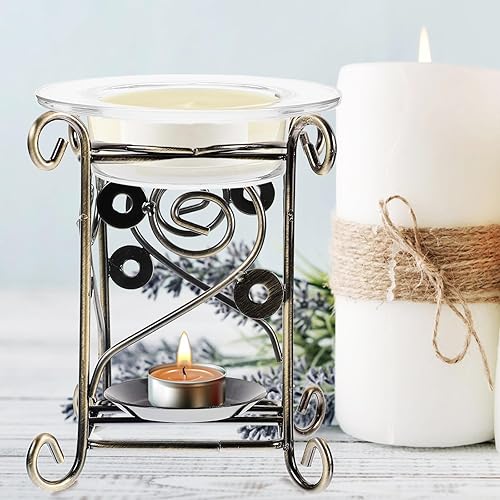 Miniatura 9 de SHERCHPRY Plato redondo de cera cuenco de cera de vidrio, lámpara de aroma, plato de vidrio fundido de cera de aroma, plato calentador de aceite de