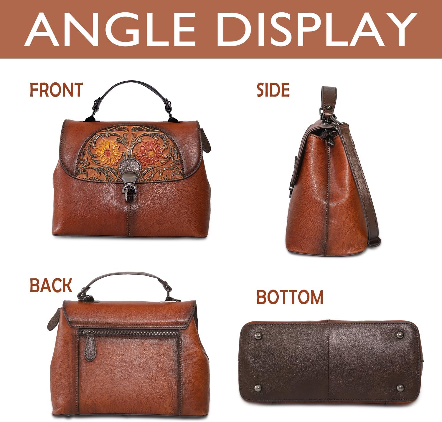 Genuine Leather Satchel for Women Top Handle Bags Handmade Purse Vintage Embossed Leather Crossbody Handbags Hobo Bag - Image 4