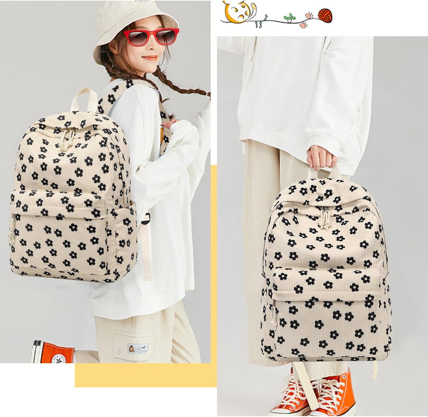 Bluboon School Backpack for Teen Girls Bookbags Elementary High School Corduroy Laptop Bags Women Travel Daypacks - Image 6