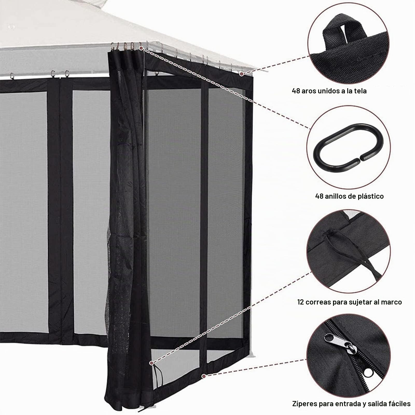 2024 - Red Mo-squito de repuesto universal de 4 paneles con cremallera impermeable (10 x 12 pies, negro)