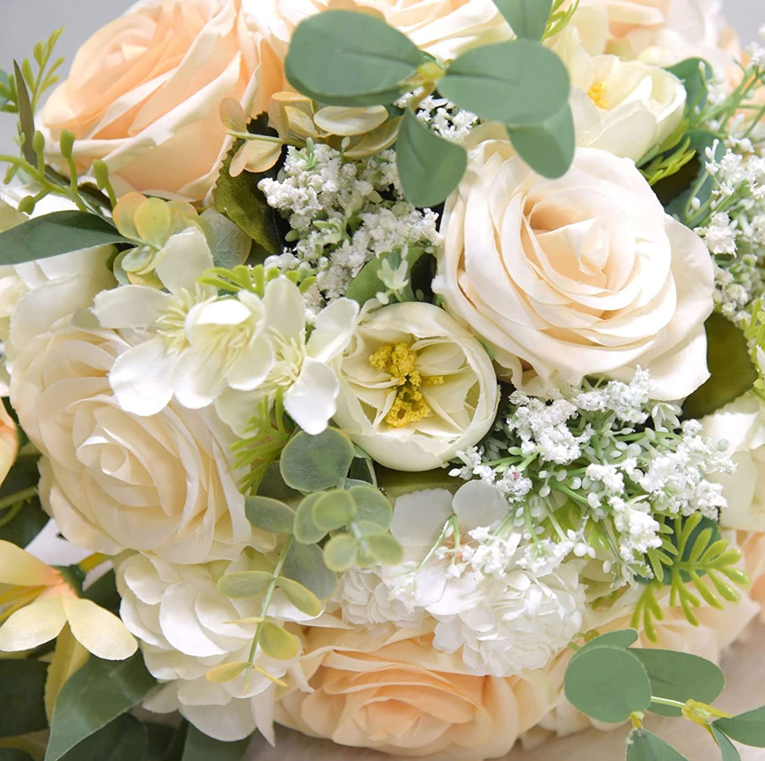 Bouquet De Fleurs Artificielles, Mariée Tenant des Fleurs, Bouquets De Mariage Artificiels, Bouquets en Cascade De Roses en Soie De Simulation pour La Mariée avec des Feuilles De Saule pour La