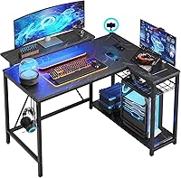 Vista 14 de Bestier Escritorio para juegos de 52 pulgadas con toma de corriente integrada y puertos USB, escritorio para computadora en forma de L con tira LED