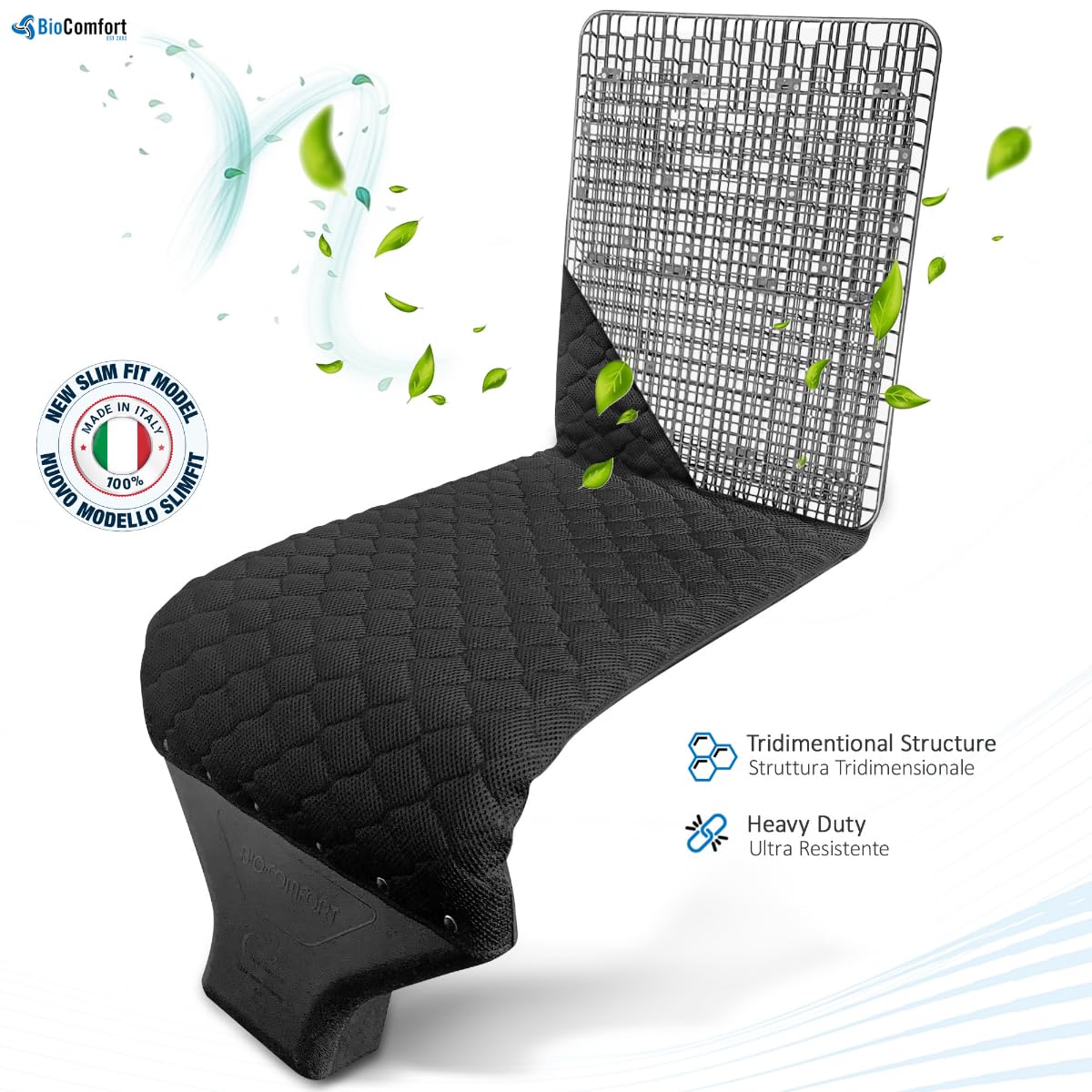 BIO COMFORT Coprisedile Auto Rinfrescante con Ventilazione, Made in Italy - Copri Sedile Universale Estivo - Schienale Aspirante, Ventilato, Rinfrescante e Refrigerante - Ideale per Taxi, Camion e NCC