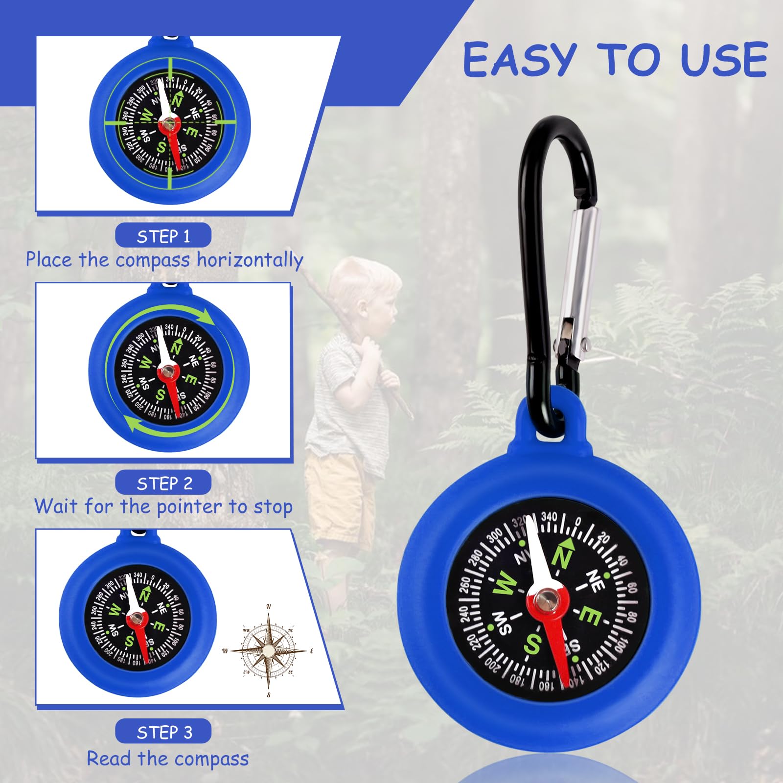 6 pezzi bussola per bambini, compass all'aperto con moschettone, mini portachiavi portatile, per campeggio e attività all'aperto