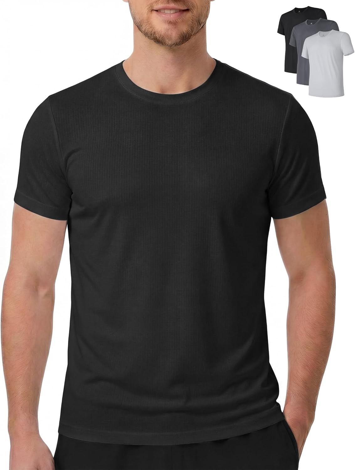 DAVID ARCHY Men's Quick-Dry Undershirts Nylon Crewneck T-Shirts for Men, 3 Pack