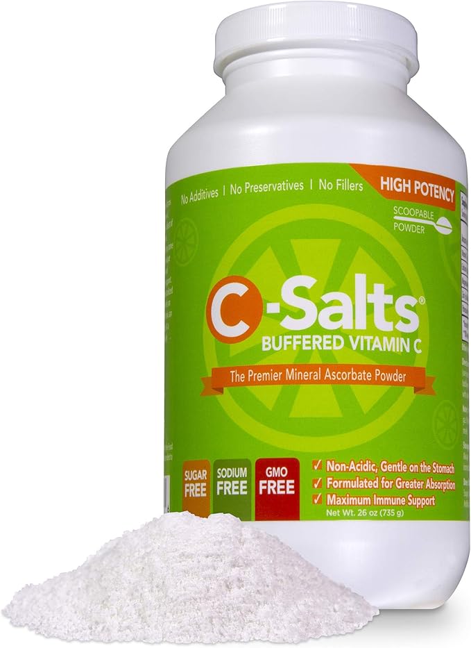 CSalts Buffered Vitamin C Powder Drink Mix (26oz) 1000mg 4000mg, Non GMO, Corn