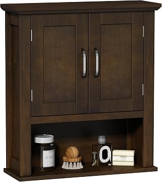 ChooChoo Wood Bathroom Wall Cabinet with Doors, Walnut Medicine Cabinet