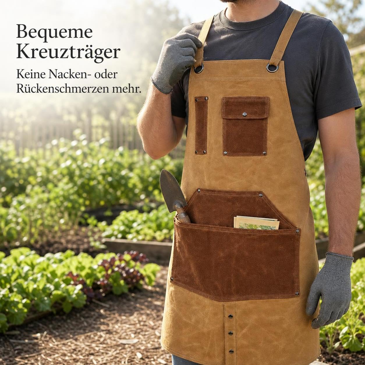 Canvas Schürze gewachst, Robuste Segeltuchschürze mit Kreuzgurten für Handwerker und Holzbearbeiter, für Künstler
