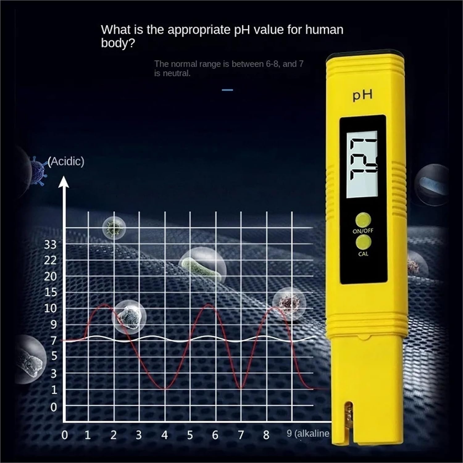 Water Test Meter, Digital Water Tester Portable PH Pen Type Acidity Measuring Meter 0.01 Pool Aquarium Quality Test Tool(Blue No Backlight)
