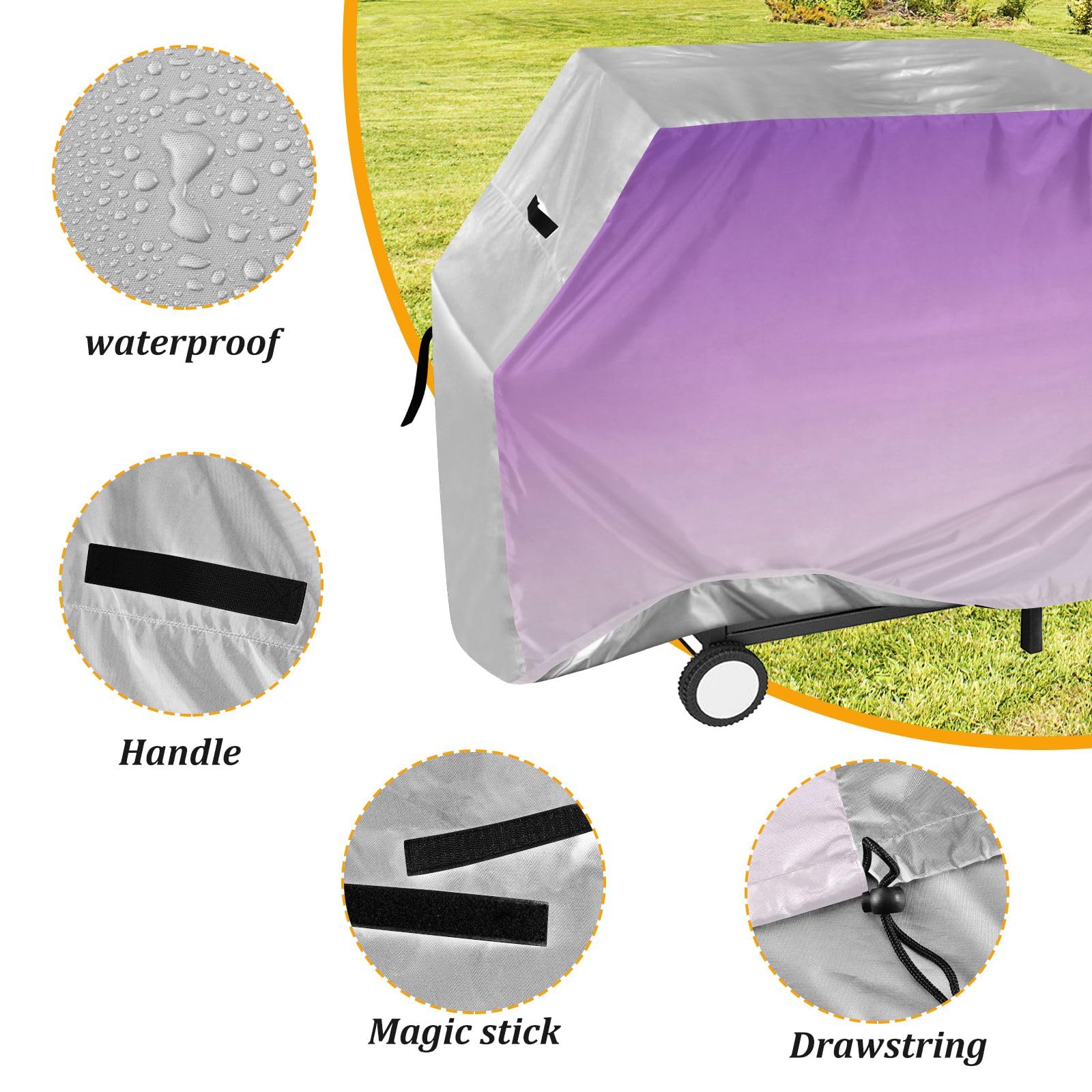 Funda para barbacoa de color morado a blanco, impermeable, resistente, para exteriores