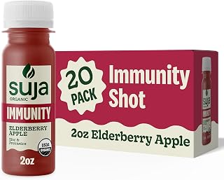 Suja Organic Immunity Elderberry Shot with Turmeric and Ginger | Immunity Boost & Support | Functional Shots | Cold-Pressed Juice with Live Probiotics | Plant-Based & Gluten-Free (20 Pack)