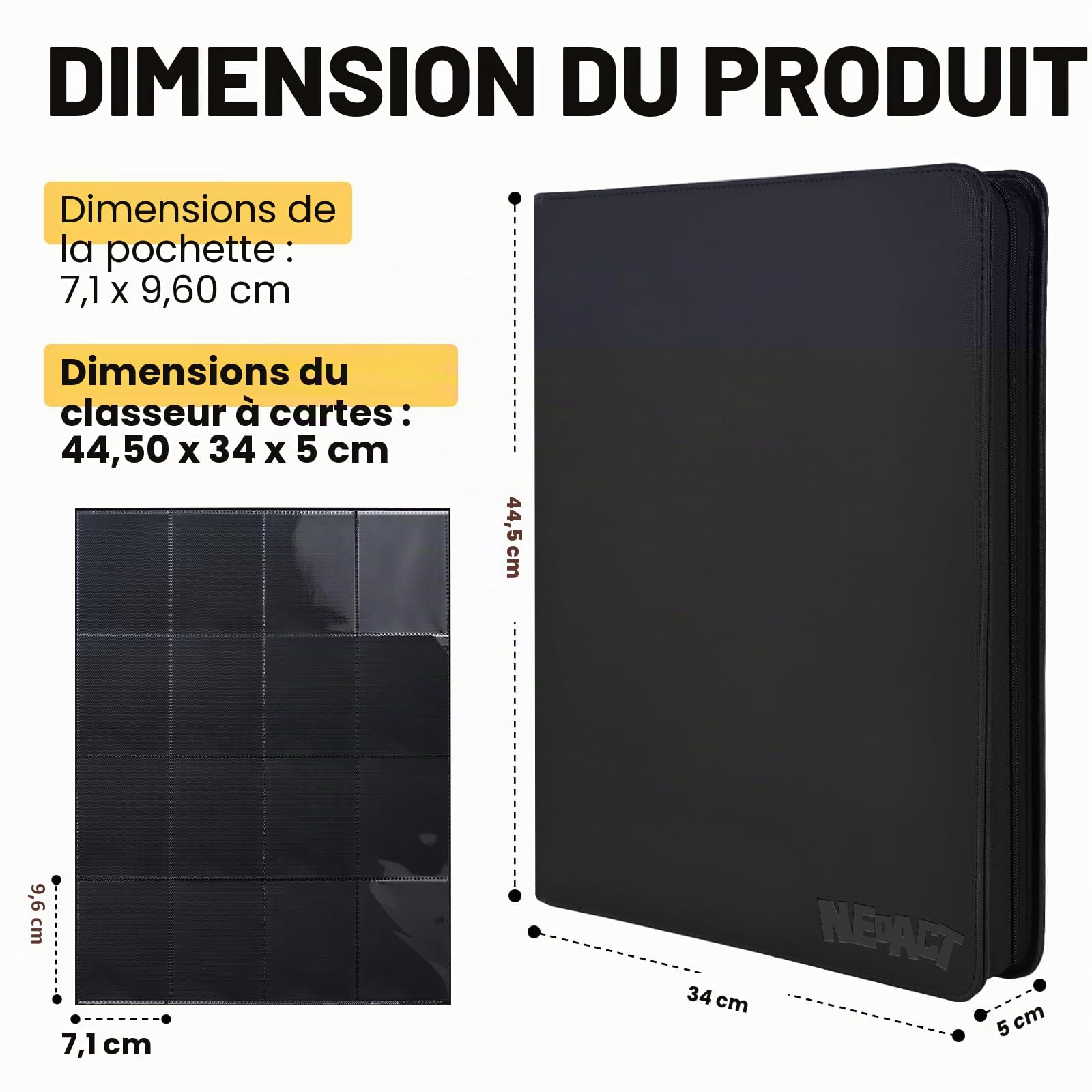 Classeur de cartes à 16 poches, classeur de cartes à collectionner recto-verso sans anneau de 1280, classeur d’album avec fermeture éclair premium pour TCG, MTG, cartes de jeu, cartes sportives