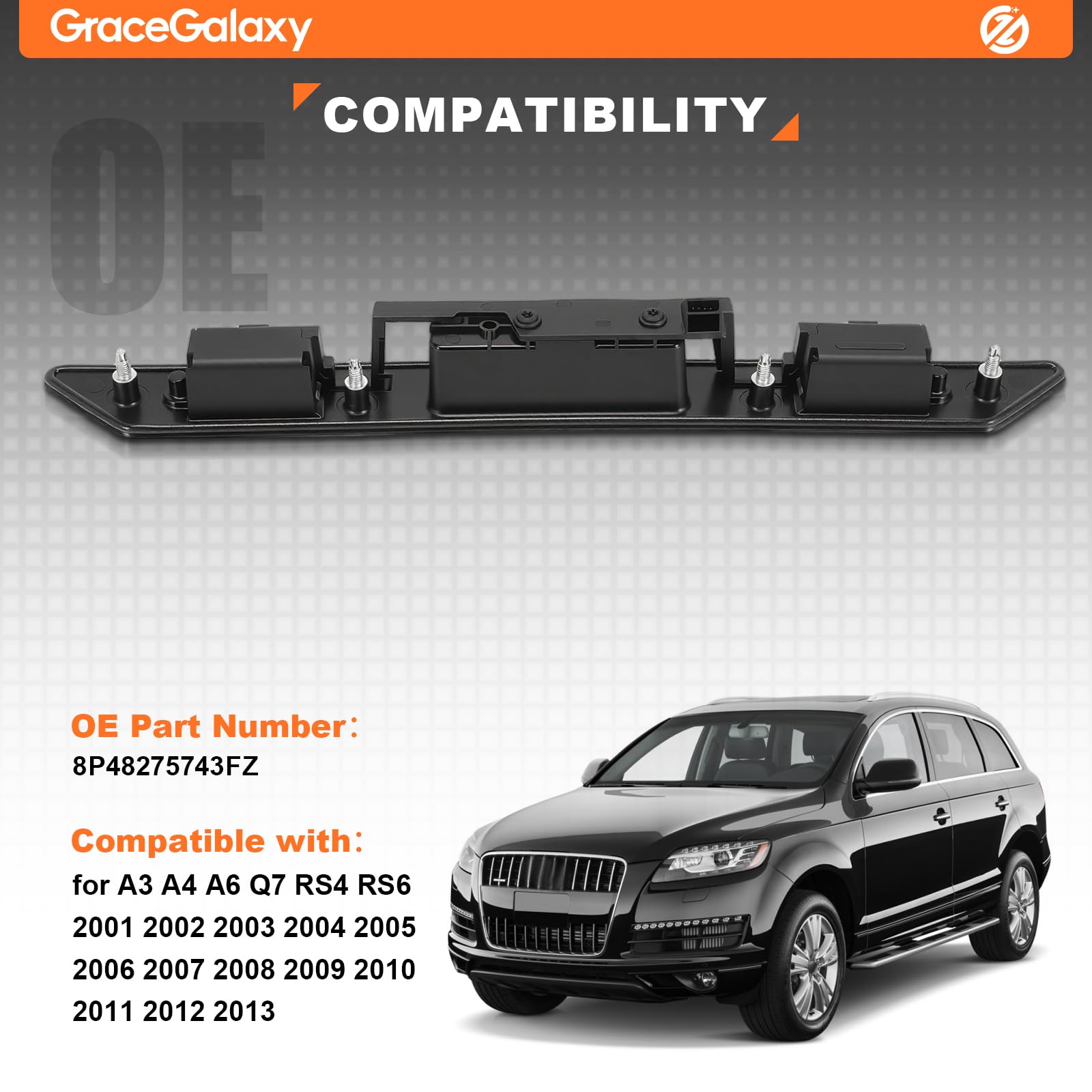 GRACEGALAXY Tirador de maletero para matrícula 8P4827574 para A3 Sportback, RS 3 RS 4 RS 6 Sportback, Q7, A4 B6 B7, A6 C6 8P48275743FZ, 8P4 827 574