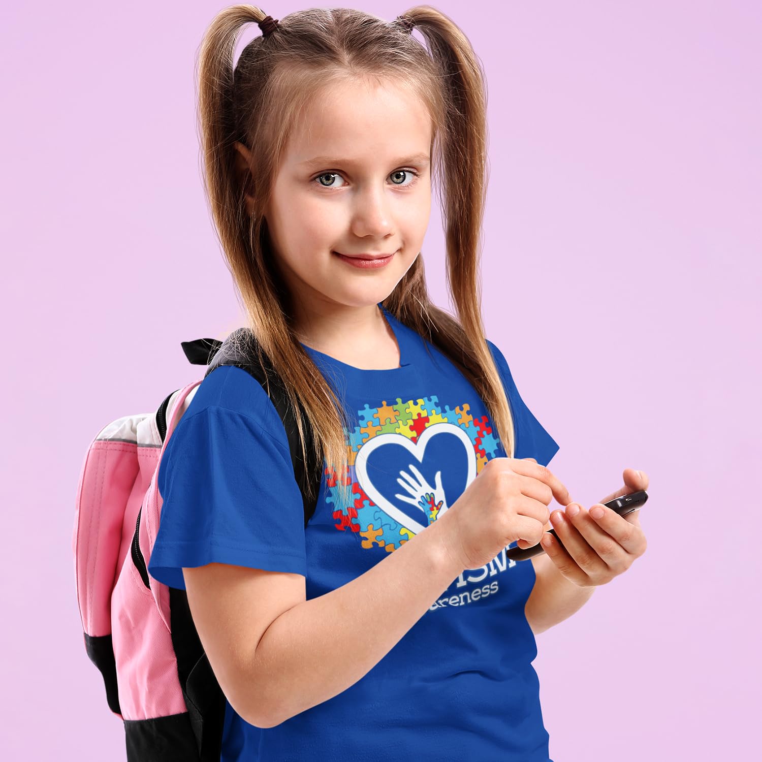 shop4ever Autism Awareness Hands in Heart - Maglietta da Ragazzo