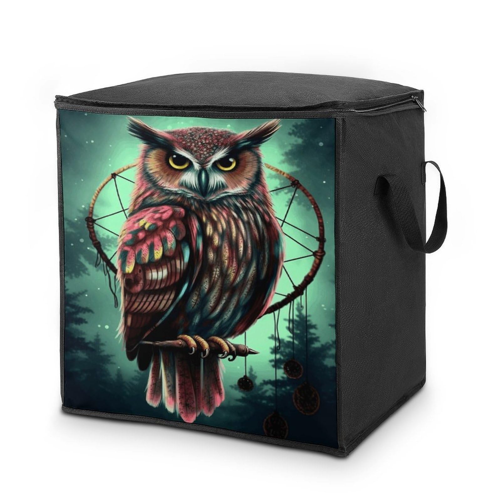 Owl Storage Bag Quilt Storage Bag with Sturdy Zippered Fashion Breathable Closet Organizer Storage Boxes with Carry Handles for Blanket Pillow Bedding