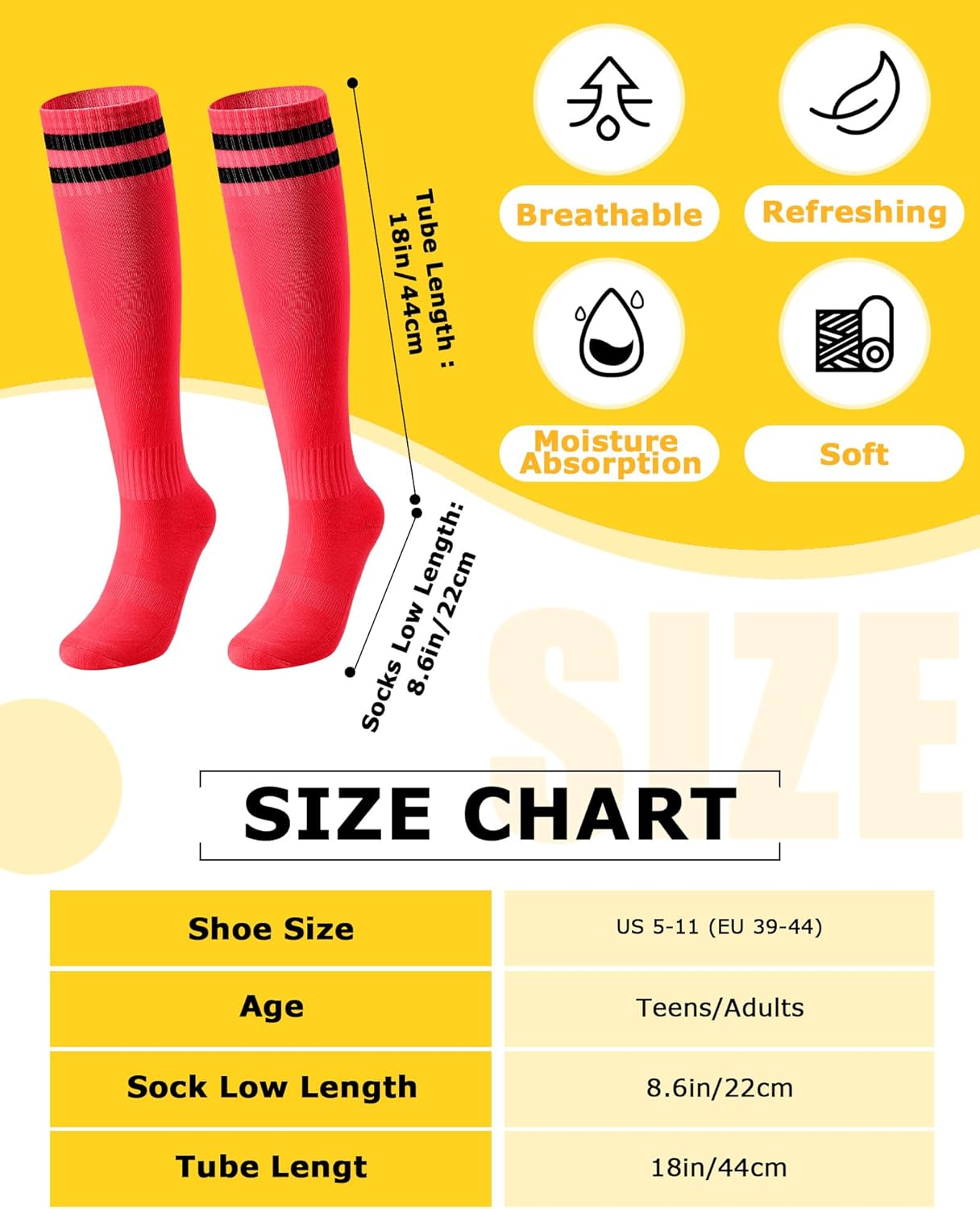 Sintuff 18 Pairs Soccer Socks Colorful Knee High Tube Socks Stretchy Football Baseball Stripes for Men Women Teens Team - Image 3