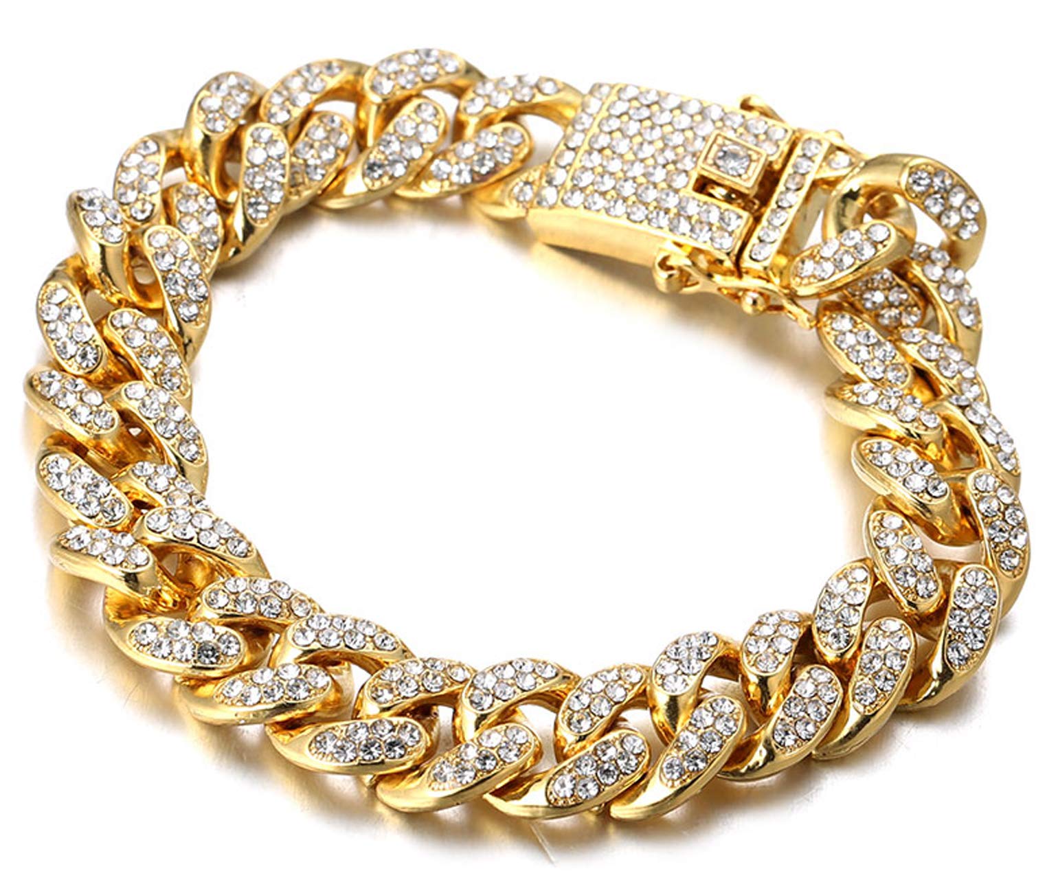 Halukakah Diamant Chaîne Cubaine pour Enfant,14MM Garçons Or Véritable 18 Carat/Platine Or Blanc Plaqué Collier Bracelet Diamants de Laboratoire Ensemble de Griffes 8-16 ans. avec Boîte-Cadeau Gratuit
