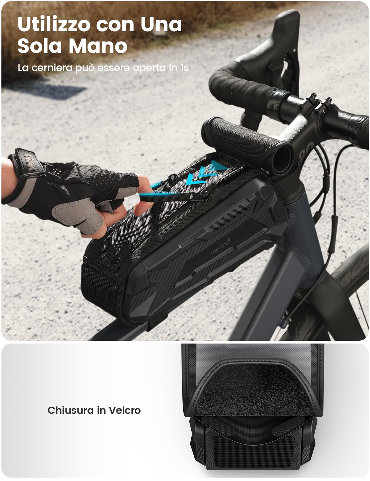 Lamicall Borsa Telaio Bici Impermeabile 1.6 L Capacità, Porta Cellulare Manubrio con Touch Screen TPU per Smartphone Fino a 7"