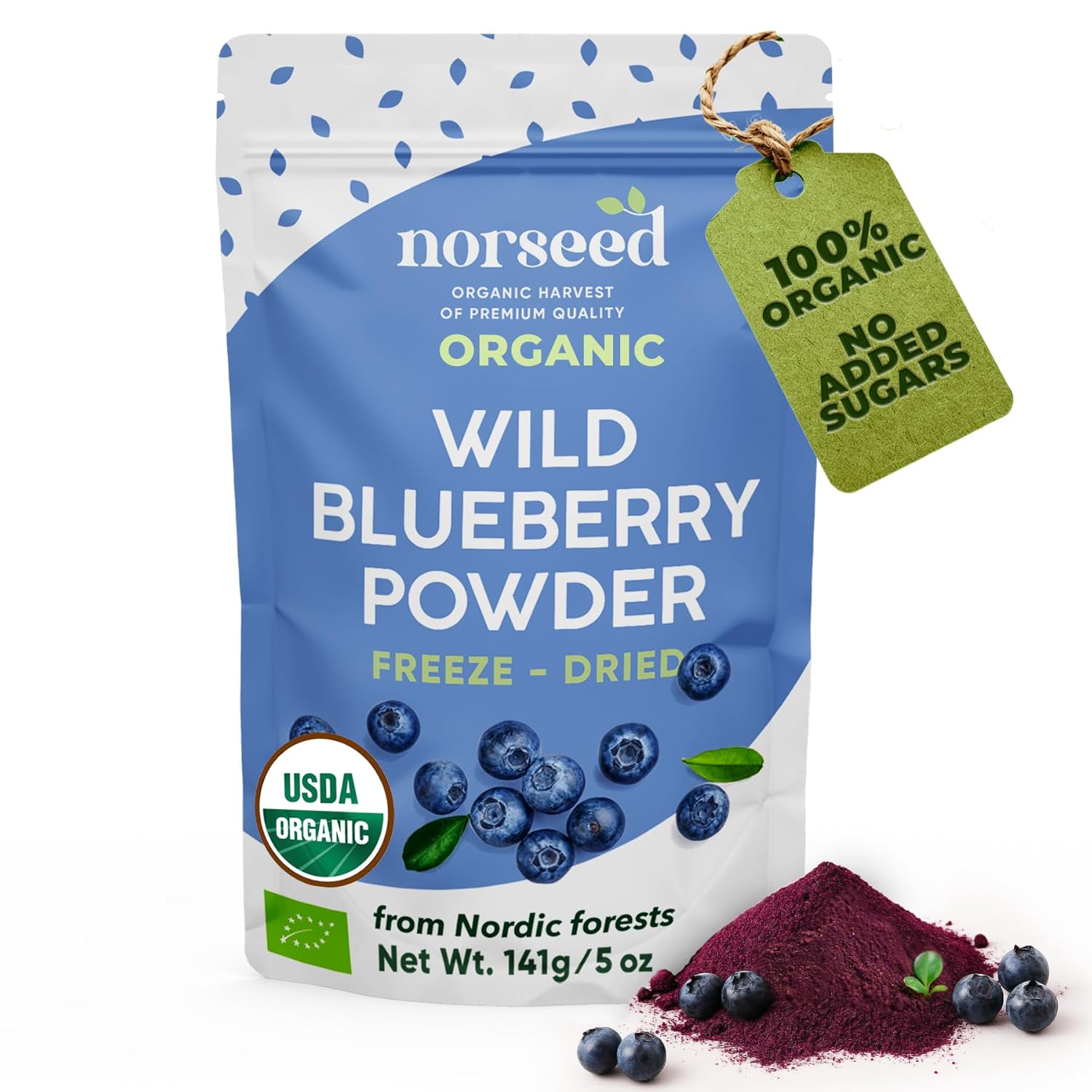 Wild Blueberry Powder Organic 5 Ounce Bag USDA Certified & Lab Tested - Freeze Dried Blueberries No Added Sugar, Additives, or Fillers - Antioxidant Superfood For Smoothies & Baking From Whole Berries