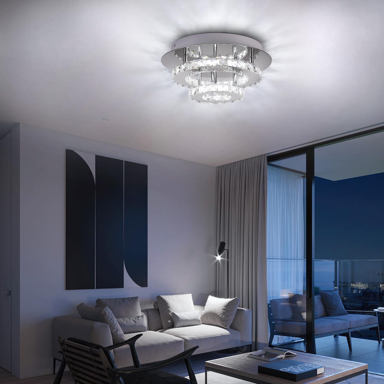 LED-Deckenleuchte 36W Moderne LED Kristall Deckenlampe Rund Edelstahl Kronleuchter für Wohnzimmer Esszimmer Schlafzimmer Badezimmer, Ø30 cm