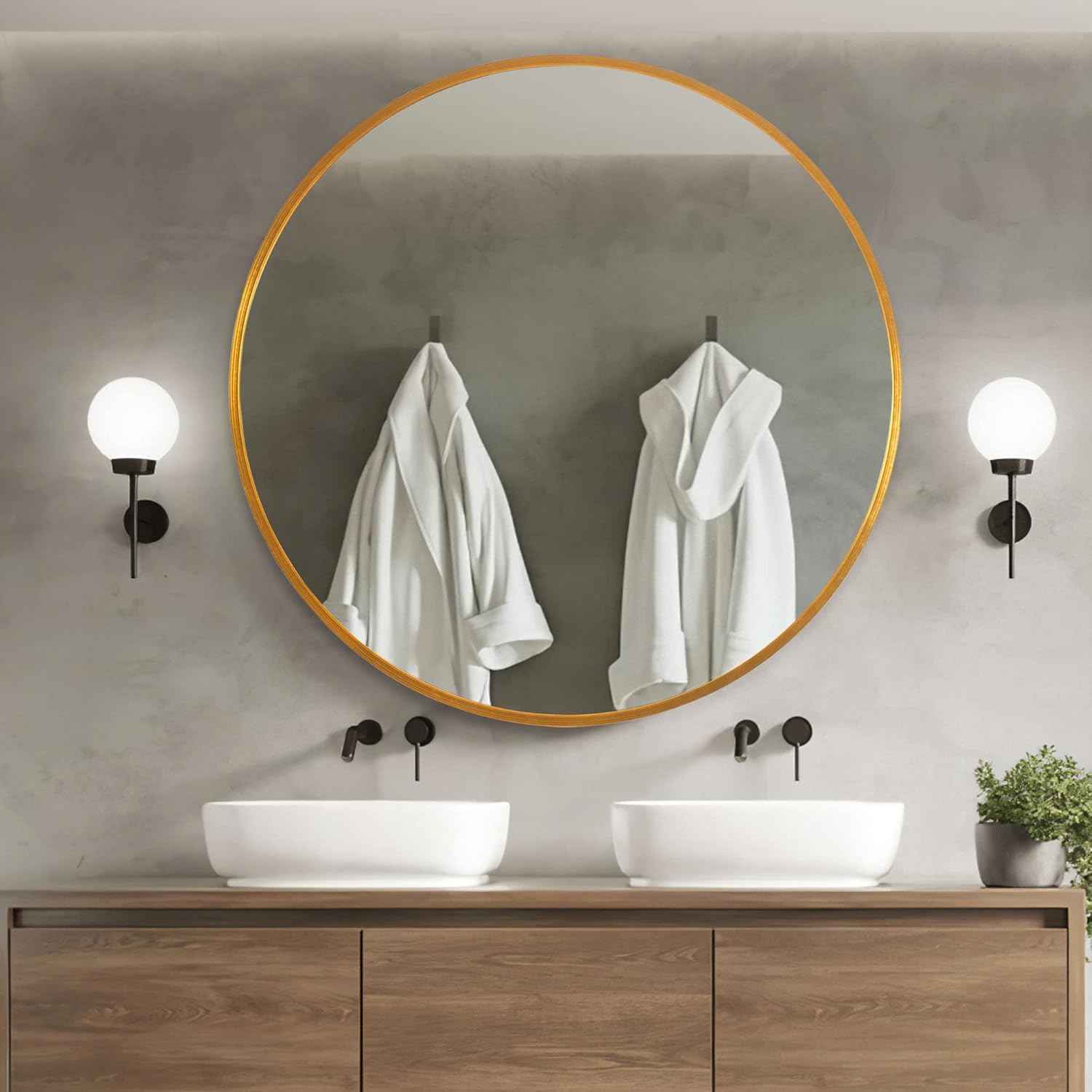 NeuType Round Mirror Circle Mirror 32 Inch Aluminum Alloy Frame Wall Mirror Large Vanity Hanging Decorative Mirrors for Entryway, Bathroom, Bedroom, Living Room, Golden