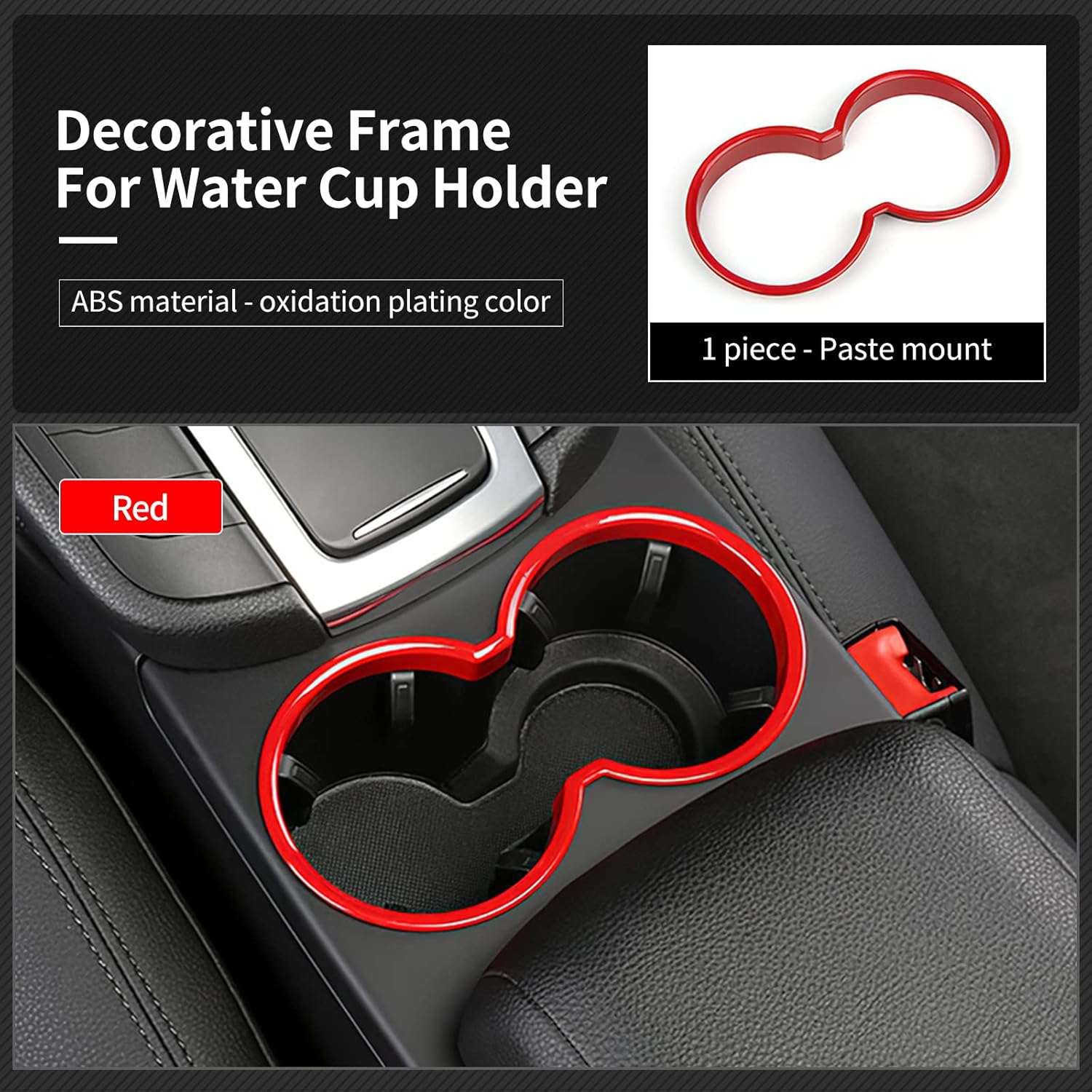 Car Center Water Cup Holder Frame Cover for Porsche Macan 2014 2015 2016 2017 2018 2019 2020 2021 2022 2023 Auto Interior Decorative Trim Accessories (Red)