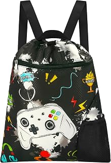 WAWSAM Gym Drawstring Backpack for Kids, Kids Drawstring Gym Cinch Bag with Bottle Pocket
