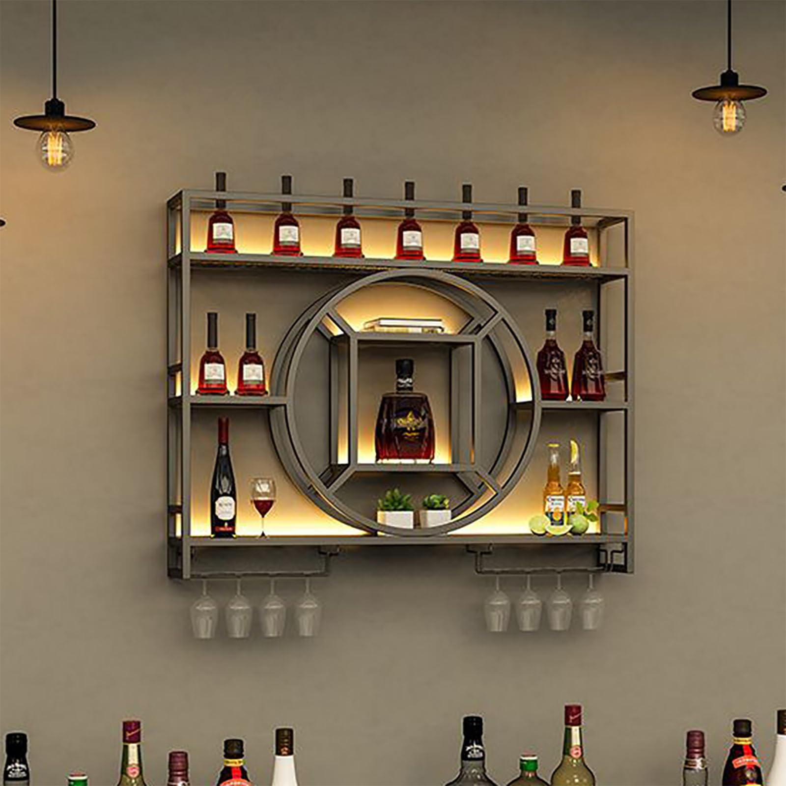Étagère à vin murale gain de place à 3 niveaux pour stocker vos verres