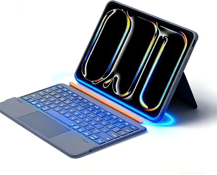 for iPad Pro 11 inch M4,2024 Case with Keyboard, Bluetooth Detachable Keyboard with Trackpad, 7-Color Backlight & Ultra-Light Removable Cover, Gray
