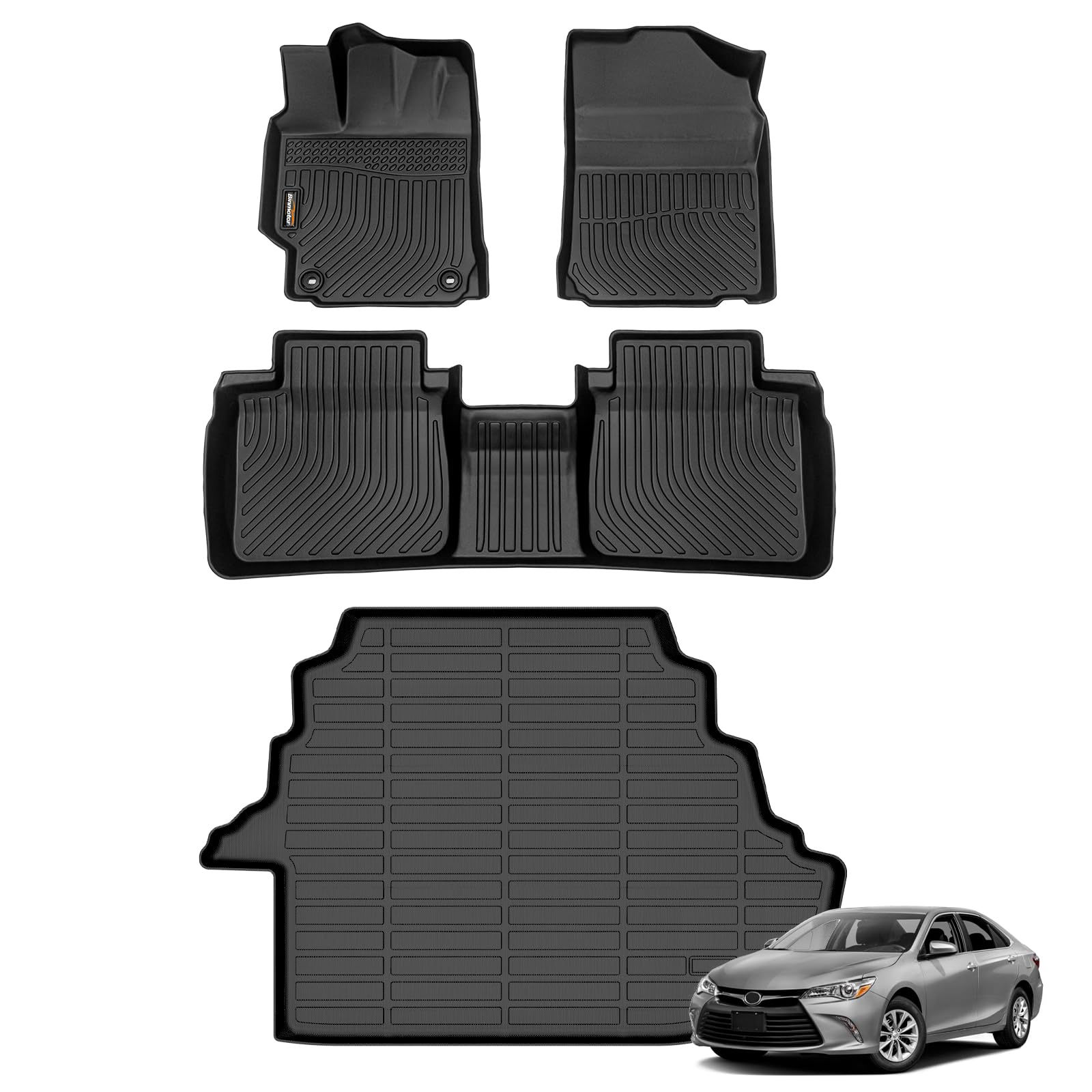 Binmotor-Floor Mats & Cargo Liner for Toyota Camry 2007-2011, TPE All Weather Car Accessories Mats Camry Custom Fit Liners Trunk Waterproof, Nonslip