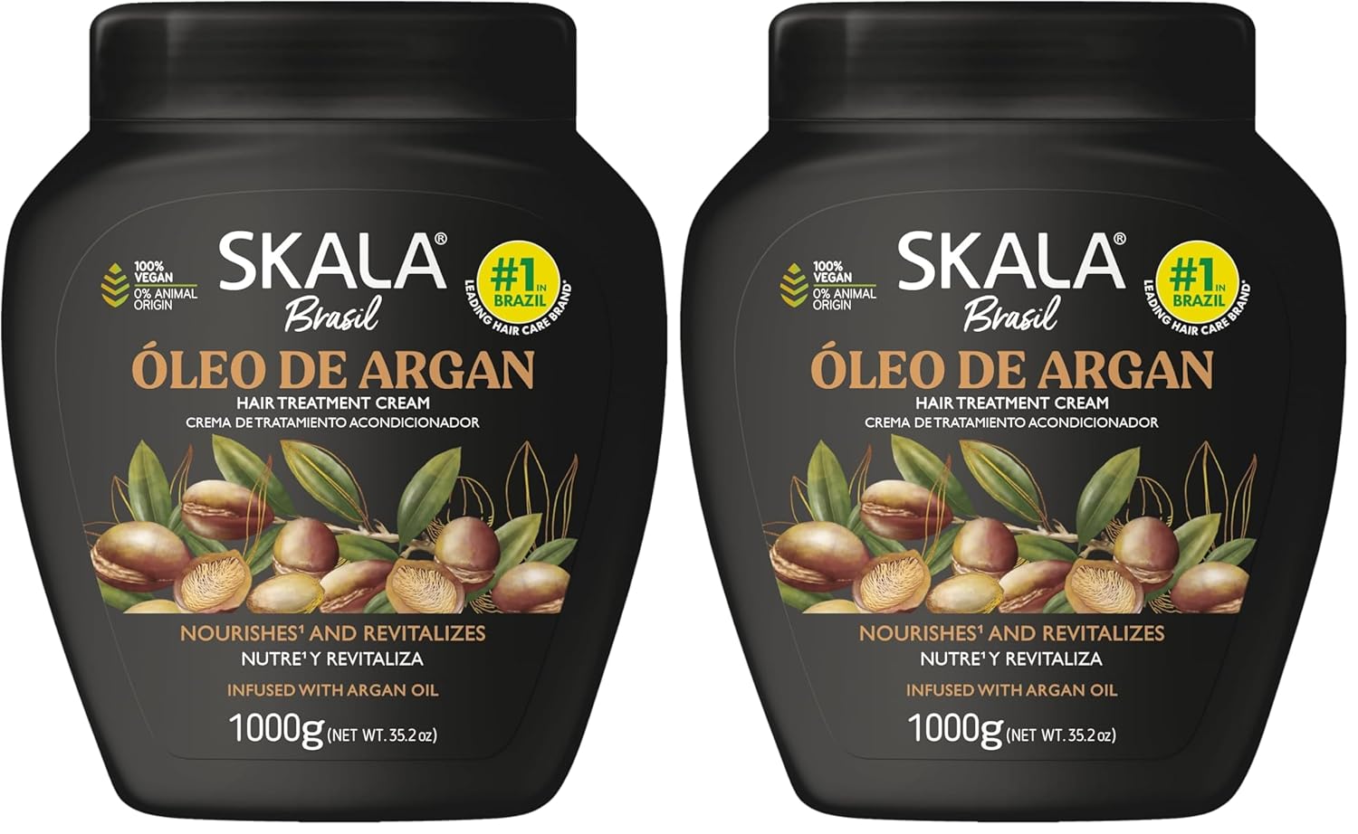 SKALA Óleo de Argan 2 in 1 Treatment Cream & Leave In Conditioner for All Hair Types, Vegan Hair Mask with Argan Oil, Deep Hydration Mask, Softening & Smoothing Care, No Parabens or Silicones, 1000 g
