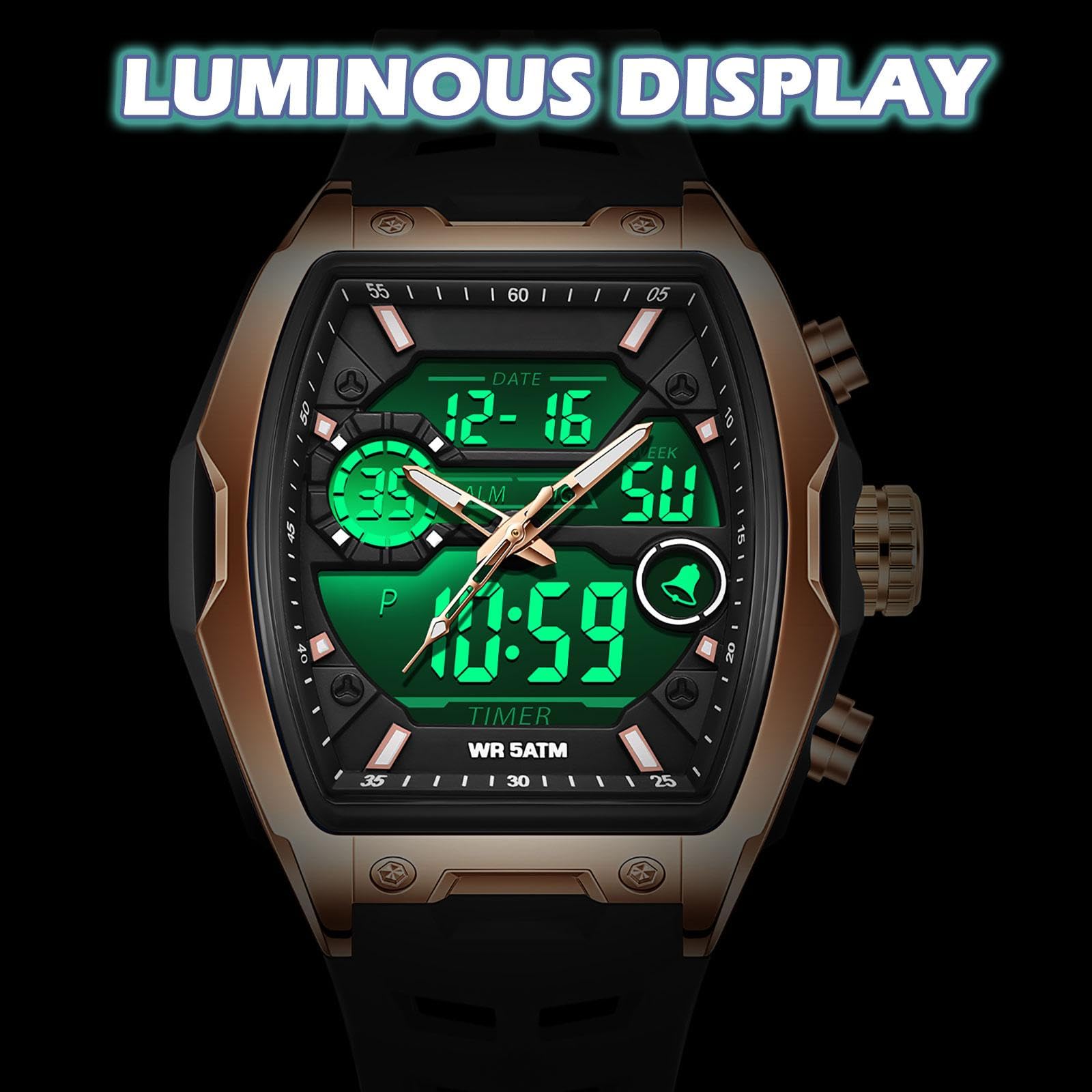 findtime Montre numérique étanche pour homme avec alarme, chronomètre, compte à rebours avec bracelet en silicone au design unique