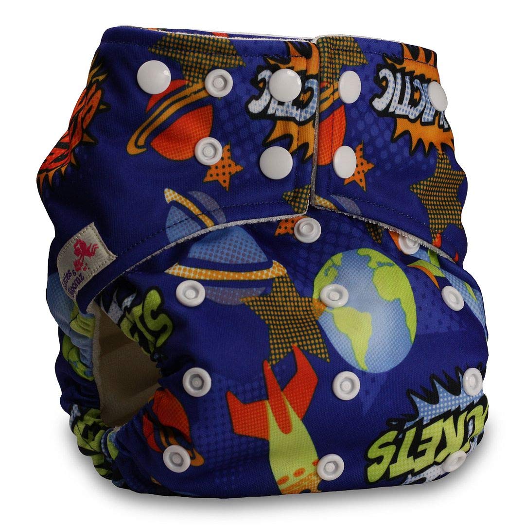 Littles & Bloomz, Baby Cloth Washable Reusable Nappy Pocket Diaper Bamboo, Fastener: Popper, Pattern 30, with 2 Bamboo Charcoal Inserts